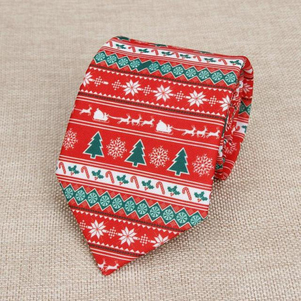 Cravates de Noël rigolotes avec motifs de père noël, bonhomme de neige, sapin, flocons, etc