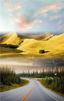 Tableau paysage sur toile, nature avec route et forêt. Poster style nordique