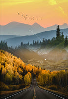 Tableau paysage sur toile, nature avec route et forêt. Poster style nordique