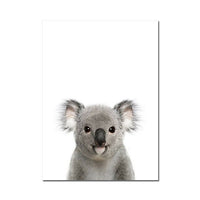 Posters de bébés animaux mignons en couleur. Peintures imprimées sur toiles. Mouton, cochon, canard, poule, éléphant, zèbre