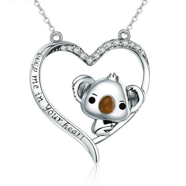 Collier avec pendentif Koala en Argent 925 entouré d'un cœur