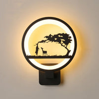 Luminaire design rond à LED animaux de la forêt, applique murale originale et moderne ronde minimaliste