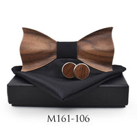 Nœud papillon en bois ondulé original + 2 boutons de manchette