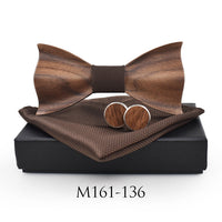 Nœud papillon en bois ondulé original + 2 boutons de manchette