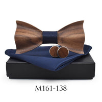 Nœud papillon en bois ondulé original + 2 boutons de manchette
