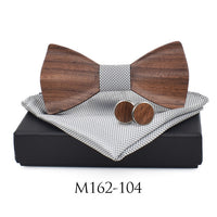 Nœud papillon en bois ondulé original + 2 boutons de manchette