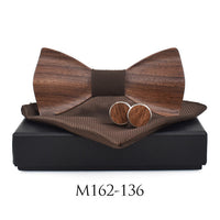 Nœud papillon en bois ondulé original + 2 boutons de manchette
