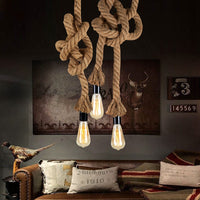 Lampe vintage en corde à suspendre au plafond. Luminaire design original simple ou double tête