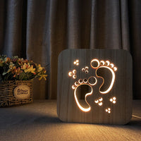 Lampe LED design, sculptée en bois. Veilleuse USB patte de chien chat, animaux