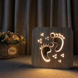 Lampe LED design, sculptée en bois. Veilleuse USB patte de chien chat, animaux