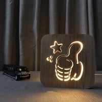 Lampe LED design, sculptée en bois. Veilleuse USB patte de chien chat, animaux