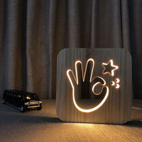 Lampe LED design, sculptée en bois. Veilleuse USB patte de chien chat, animaux