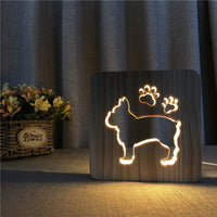 Lampe LED design, sculptée en bois. Veilleuse USB patte de chien chat, animaux