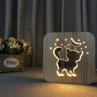 Lampe LED design, sculptée en bois. Veilleuse USB patte de chien chat, animaux