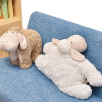 Peluche mouton, coussin ou doudou blanc et marron
