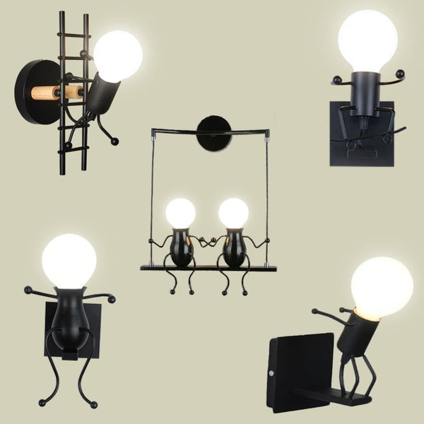 Luminaire design balançoire LED, applique murale originale et moderne, bonhomme minimaliste