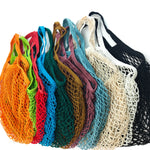 Sac filet de courses réutilisable en coton coloré avec mailles, pour fruits et légumes