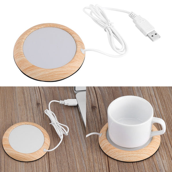 Chauffe tasse avec port USB, effet bois. Pour garder votre mug au