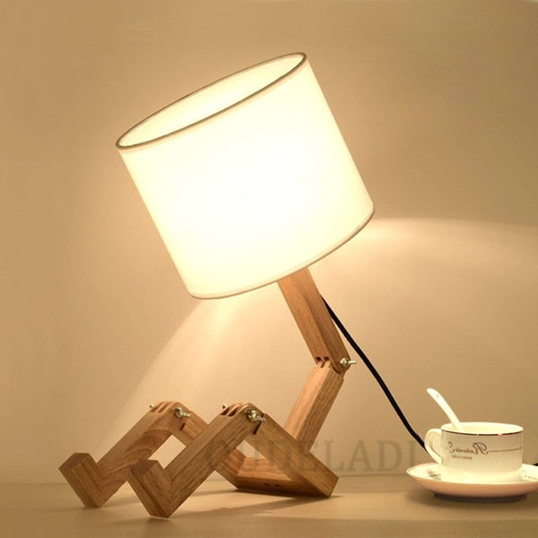 Lampe bonhomme articulé en bois, luminaire design original – Stock