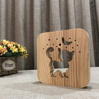 Lampe LED design, sculptée en bois. Veilleuse USB patte de chien chat, animaux