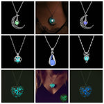 Collier avec pendentif lumineux dans le noir, lune, cœur, chouette, patte de chien