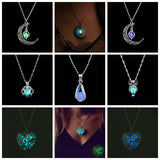 Collier avec pendentif lumineux dans le noir, lune, cœur, chouette, patte de chien