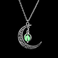 Collier avec pendentif lumineux dans le noir, lune, cœur, chouette, patte de chien