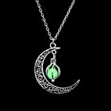 Collier avec pendentif lumineux dans le noir, lune, cœur, chouette, patte de chien