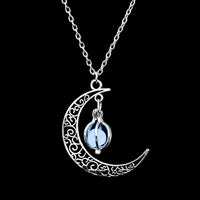Collier avec pendentif lumineux dans le noir, lune, cœur, chouette, patte de chien