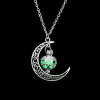 Collier avec pendentif lumineux dans le noir, lune, cœur, chouette, patte de chien