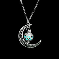 Collier avec pendentif lumineux dans le noir, lune, cœur, chouette, patte de chien