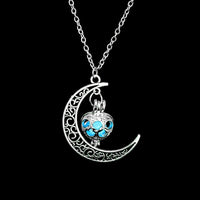 Collier avec pendentif lumineux dans le noir, lune, cœur, chouette, patte de chien