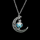 Collier avec pendentif lumineux dans le noir, lune, cœur, chouette, patte de chien