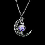 Collier avec pendentif lumineux dans le noir, lune, cœur, chouette, patte de chien