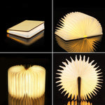 Lampe LED livre ouvert design en bois. Veilleuse rechargeable à LED, 360 degrés