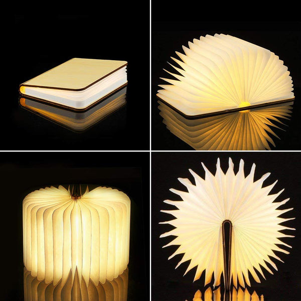 Lampe LED livre ouvert design en bois. Veilleuse rechargeable à LED, 360 degrés