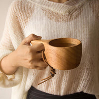 Tasse à café en bois, mug en matériau naturel sculpté avec anse
