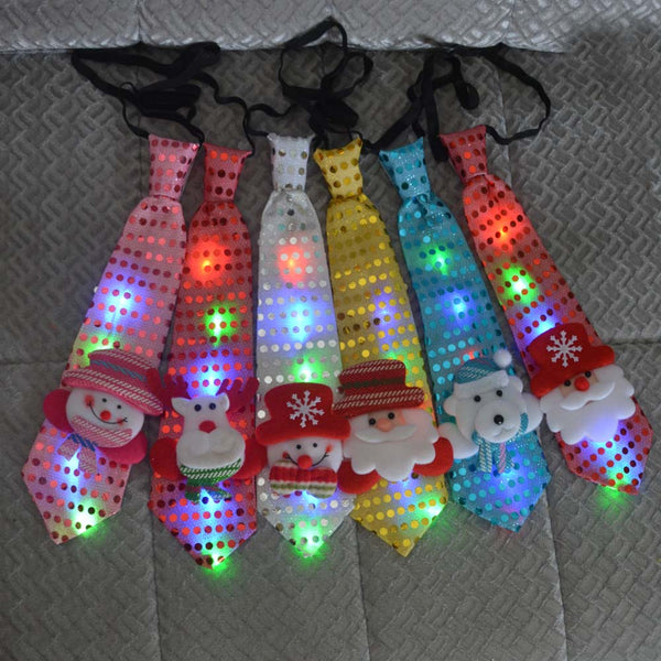Cravate de Noël lumineuse et colorée qui clignote (père noël, bonhomme de neige, sapin, flocons, etc)