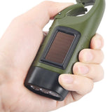 Lampe de poche solaire et à dynamo. Torche 3 LED d'urgence, rechargeable à manivelle avec mousqueton
