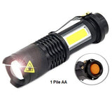 Mini lampe LED de poche 3800LM double éclairage, frontal et latéral. Torche waterproof à pile AA