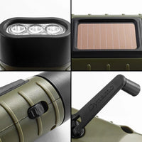 Lampe de poche solaire et à dynamo. Torche 3 LED d'urgence, rechargeable à manivelle avec mousqueton
