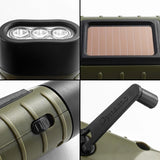 Lampe de poche solaire et à dynamo. Torche 3 LED d'urgence, rechargeable à manivelle avec mousqueton