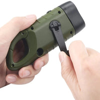 Lampe de poche solaire et à dynamo. Torche 3 LED d'urgence, rechargeable à manivelle avec mousqueton