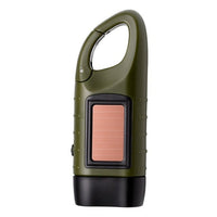 Lampe de poche solaire et à dynamo. Torche 3 LED d'urgence, rechargeable à manivelle avec mousqueton