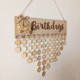 Calendrier d'anniversaires en bois, avec dates et noms à inscrire sous chaque mois
