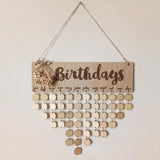 Calendrier d'anniversaires en bois, avec dates et noms à inscrire sous chaque mois