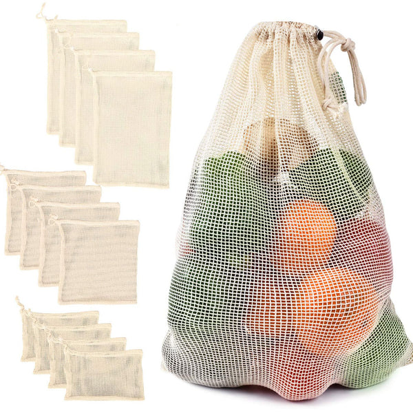 3 sacs de courses réutilisables en tissu pour fruits et légumes. Sachets écologiques