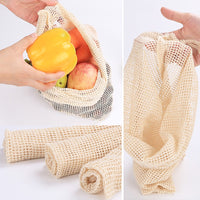 3 sacs de courses réutilisables en tissu pour fruits et légumes. Sachets écologiques
