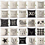 Housses de coussins design, noir et blanc style nordique, love, panda, citations 45x45cm