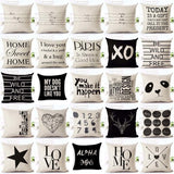 Housses de coussins design, noir et blanc style nordique, love, panda, citations 45x45cm